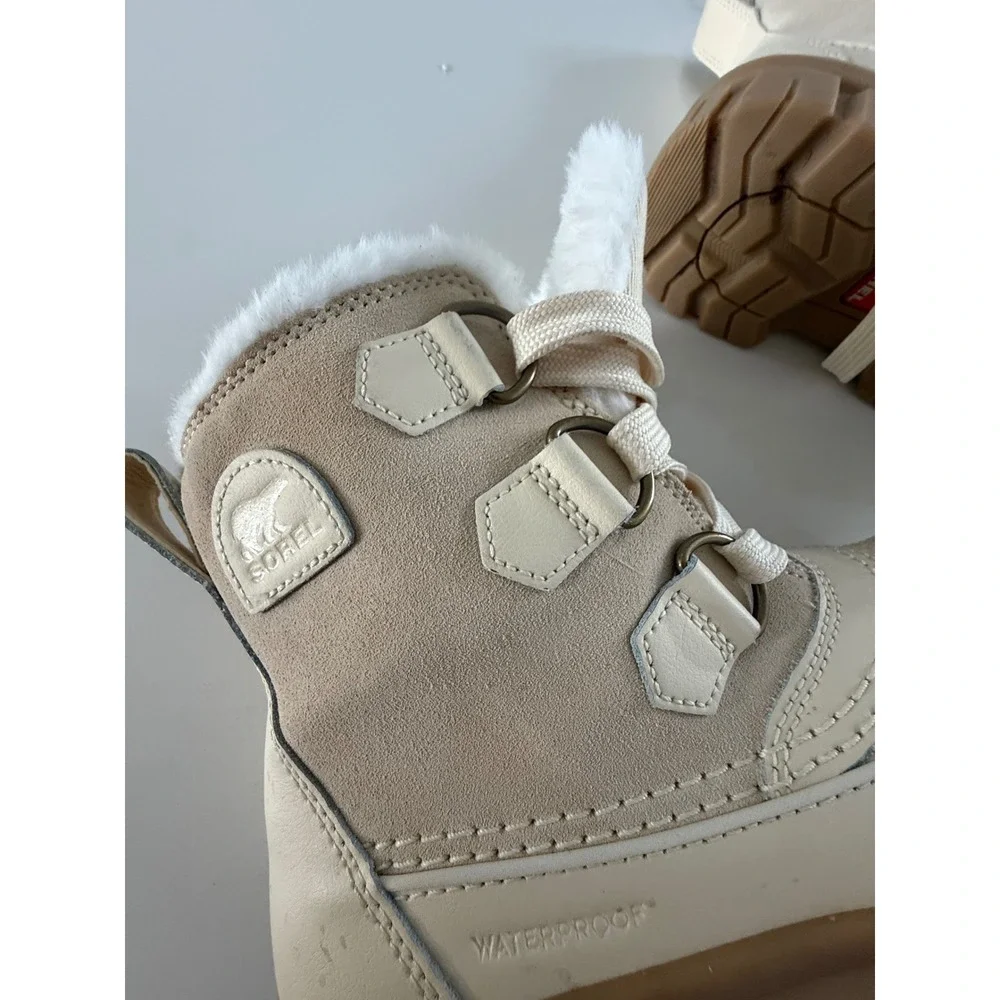 Sorel Joan of Arctic Next Lite Waterproof Boots Cream Tan Faux Fur Womens 7